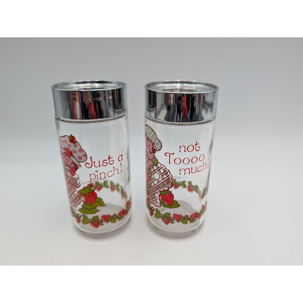 American Greetings Salt Pepper Shakers Clear Strawberry Shortcake 1980 Vintage